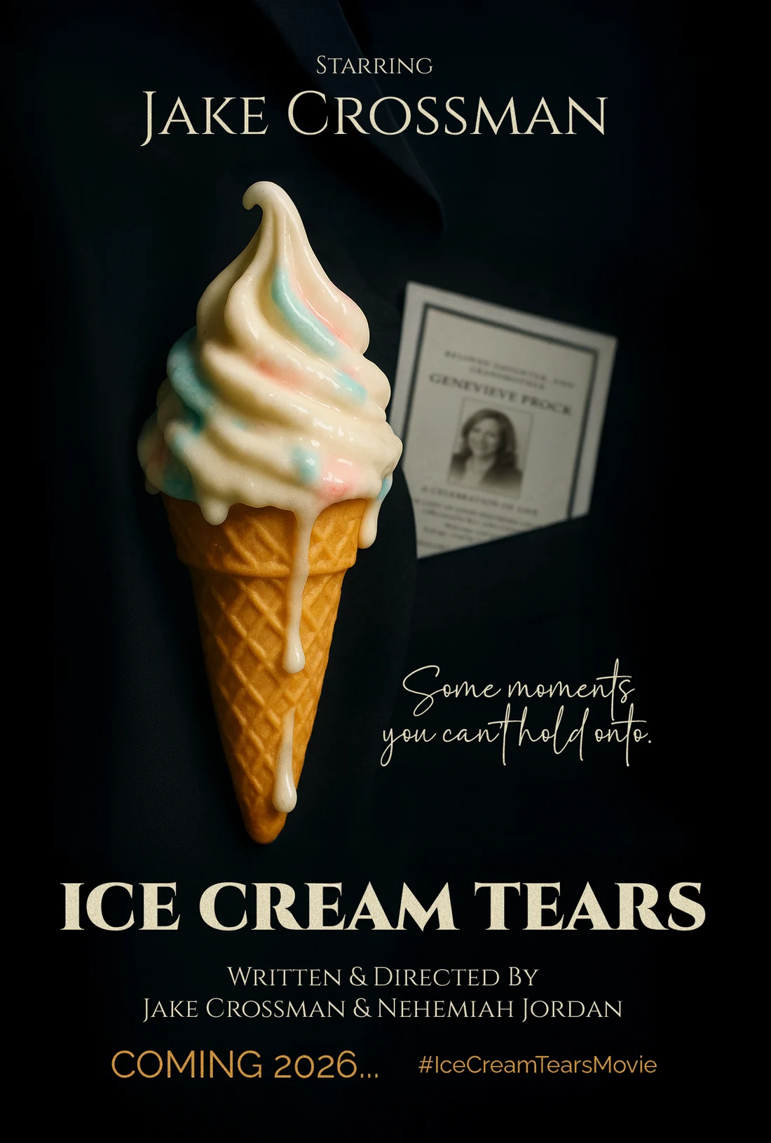 Official Ice Cream Tears one-sheet featuring a melting ice cream cone and funeral program